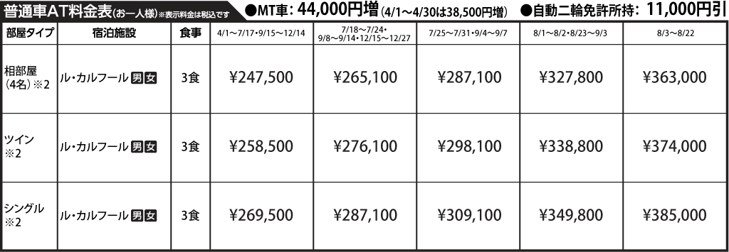 入校月を決めてない方へ 教習料金を一覧で見る