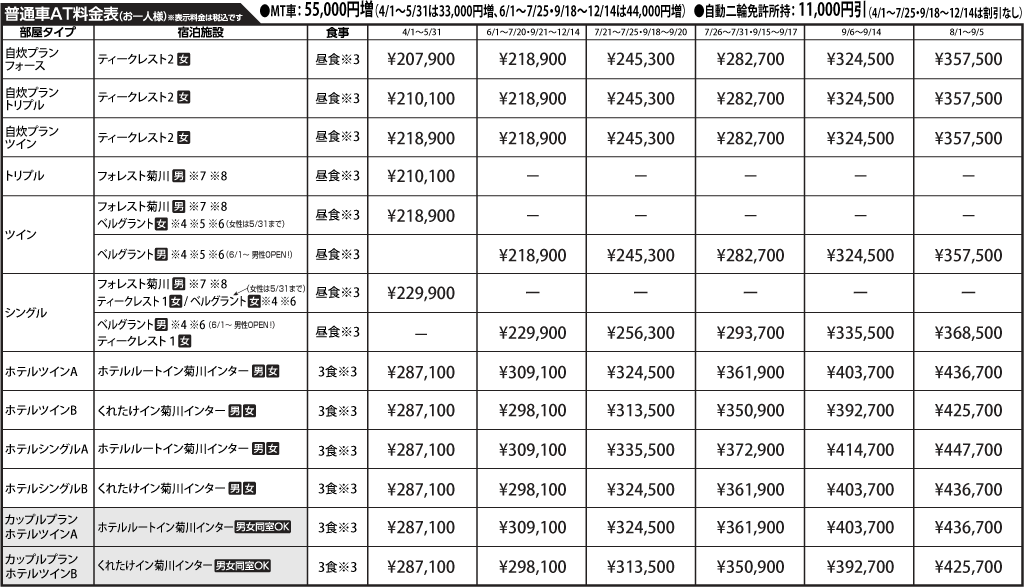 入校月を決めてない方へ 教習料金を一覧で見る