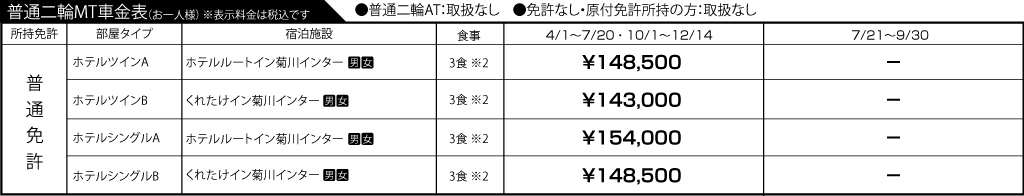 入校月を決めてない方へ 教習料金を一覧で見る