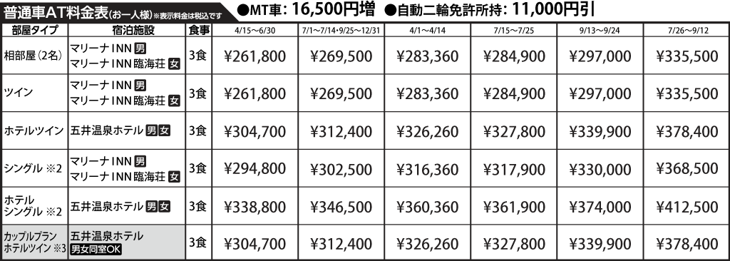 入校月を決めてない方へ 教習料金を一覧で見る