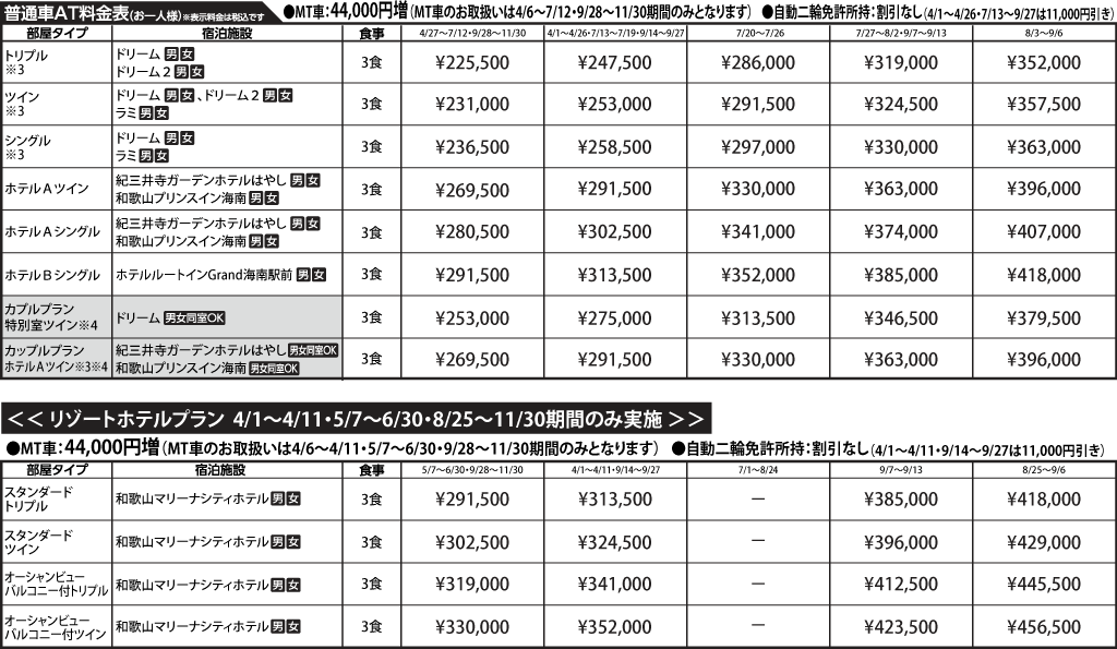 入校月を決めてない方へ 教習料金を一覧で見る