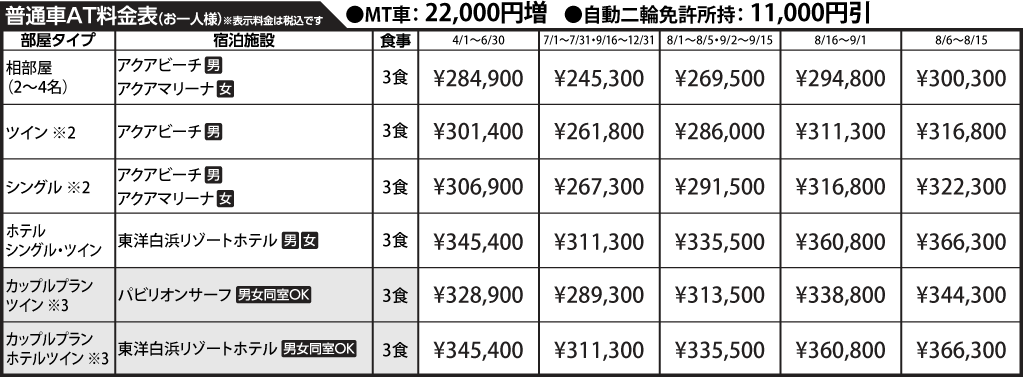 入校月を決めてない方へ 教習料金を一覧で見る