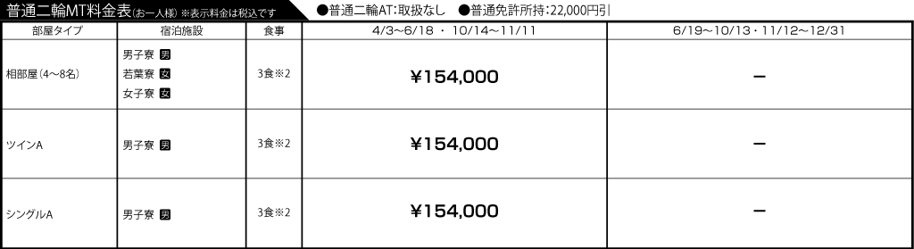 入校月を決めてない方へ 教習料金を一覧で見る