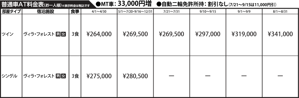 入校月を決めてない方へ 教習料金を一覧で見る