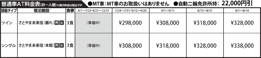 入校月を決めてない方へ 教習料金を一覧で見る