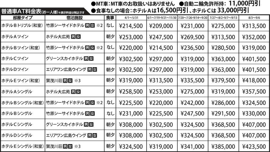 入校月を決めてない方へ 教習料金を一覧で見る