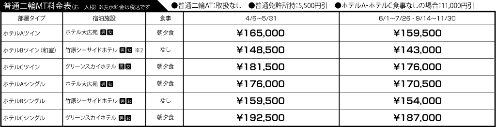 入校月を決めてない方へ 教習料金を一覧で見る
