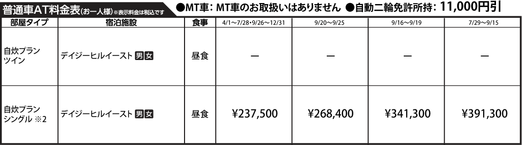 入校月を決めてない方へ 教習料金を一覧で見る