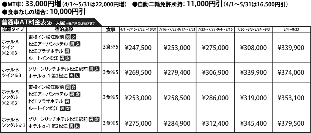 入校月を決めてない方へ 教習料金を一覧で見る