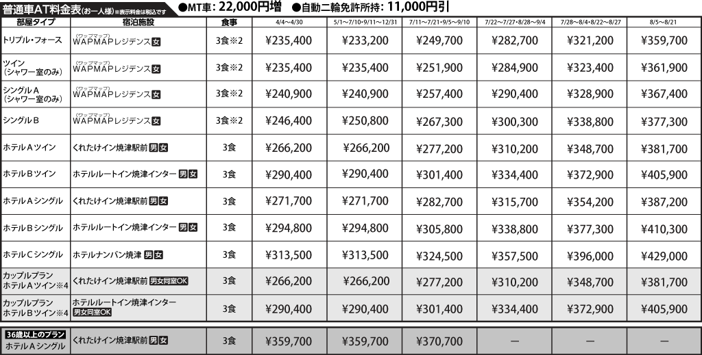 入校月を決めてない方へ 教習料金を一覧で見る